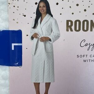 Room Service Women's L Cozy Wrap Robe Ivory Polyester c0330